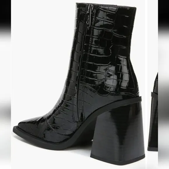 New Circus NY Layla Bootie (Women) black boots square toe zipper croc print 7.5