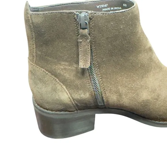New Cole Haan Holis Brown Suede Bootie Gold Buckle Side Zip W29147 Women's 6B