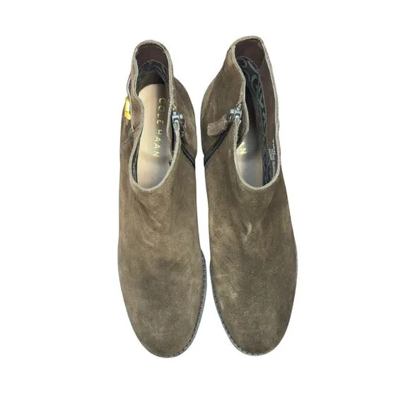 New Cole Haan Holis Brown Suede Bootie Gold Buckle Side Zip W29147 Women's 6B