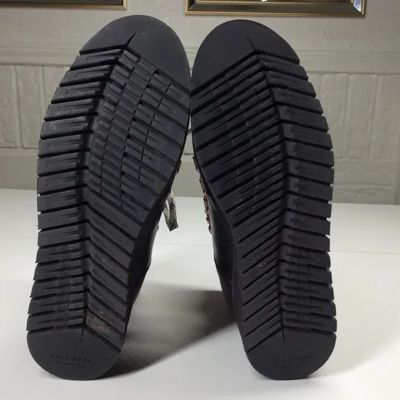 New Cole Haan Zerogrand Explorer Black Leather Wedge Lace Up Boots Women 7