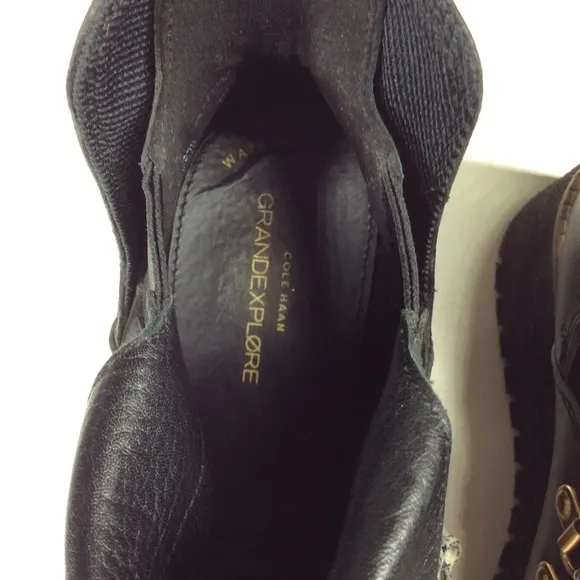 New Cole Haan Zerogrand Explorer Black Leather Wedge Lace Up Boots Women 7
