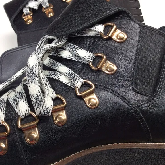 New Cole Haan Zerogrand Explorer Black Leather Wedge Lace Up Boots Women 7