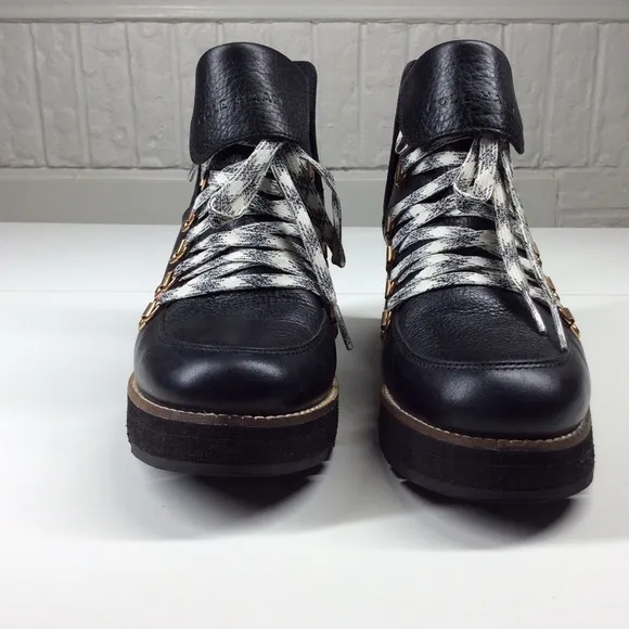 New Cole Haan Zerogrand Explorer Black Leather Wedge Lace Up Boots Women 7
