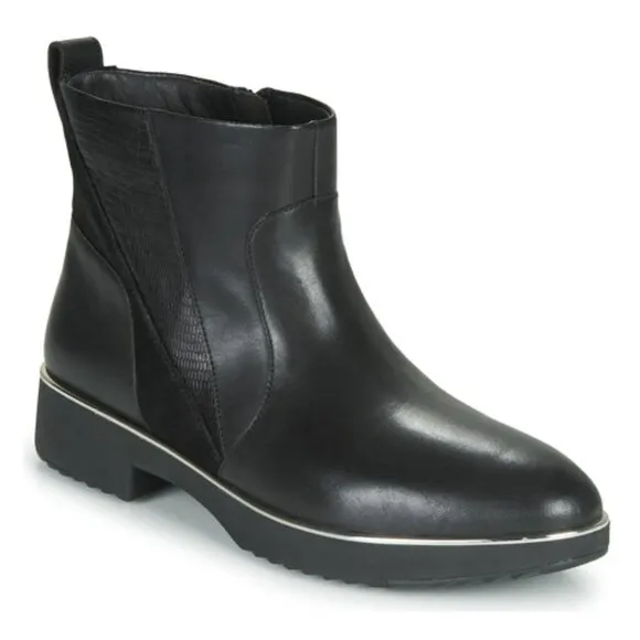 NEW FITFLOP Leather Salma Lizard Embossed Ankle Boots black for women 563mn