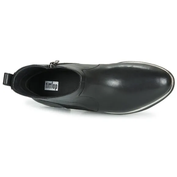 NEW FITFLOP Leather Salma Lizard Embossed Ankle Boots black for women 563mn
