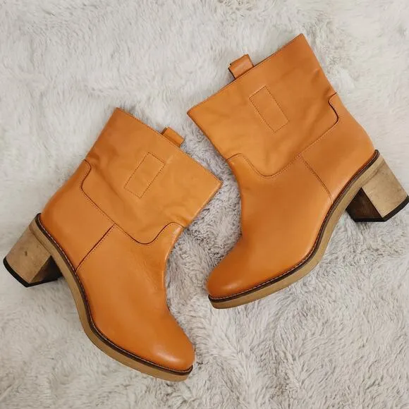 NEW Free People Leather Tabby Ankle Boot Tuscan Tan