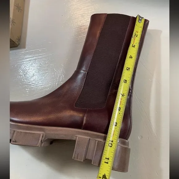 NEW Free People Women US 10.5 Brooks Chelsea Boots Cherry Brown Leather Lug Sole