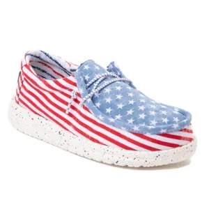 NEW Hey Dude Youth Wally Patriotic Stars &amp; Stripes Casual Slip On Shoes