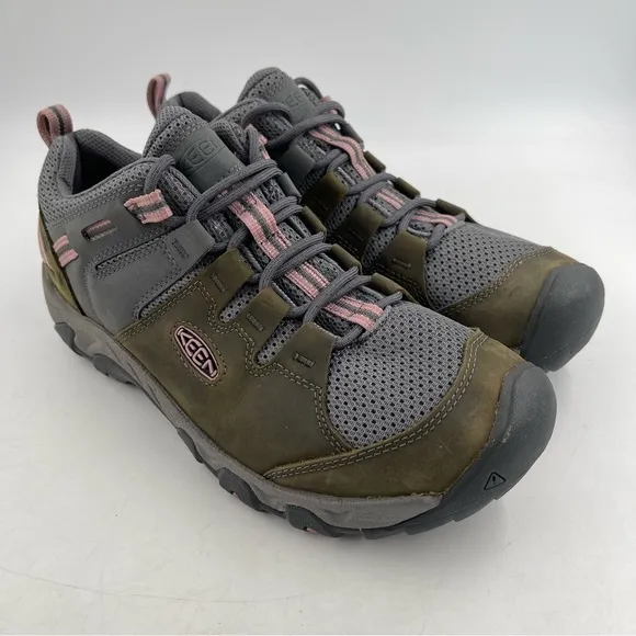 NEW! Keen Women’s Steen Vented Waterproof Olive Pink Trail Hiking Shoe-Size 10.5
