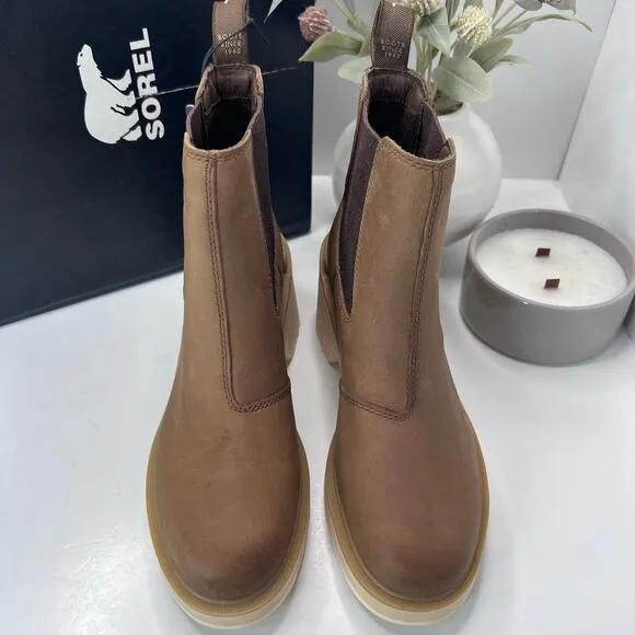 New Sorel Hi-Line Chelsea Heel Boots Umber, Ceramic NL4874-261 Women 7 NWB