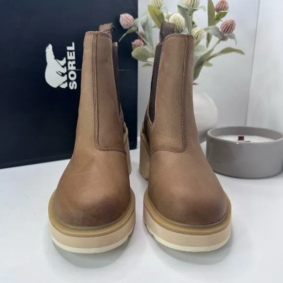 New Sorel Hi-Line Chelsea Heel Boots Umber, Ceramic NL4874-261 Women 7 NWB
