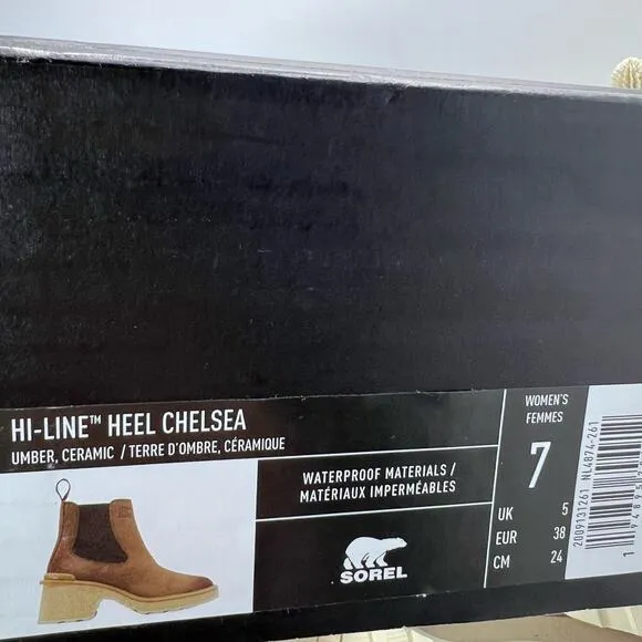 New Sorel Hi-Line Chelsea Heel Boots Umber, Ceramic NL4874-261 Women 7 NWB