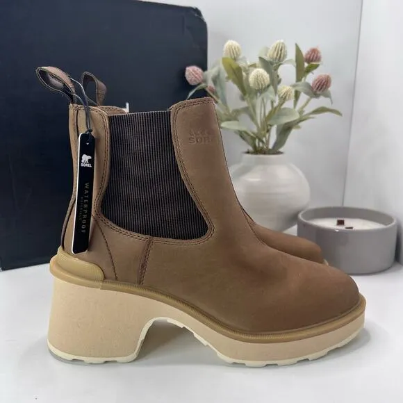 New Sorel Hi-Line Chelsea Heel Boots Umber, Ceramic NL4874-261 Women 7 NWB