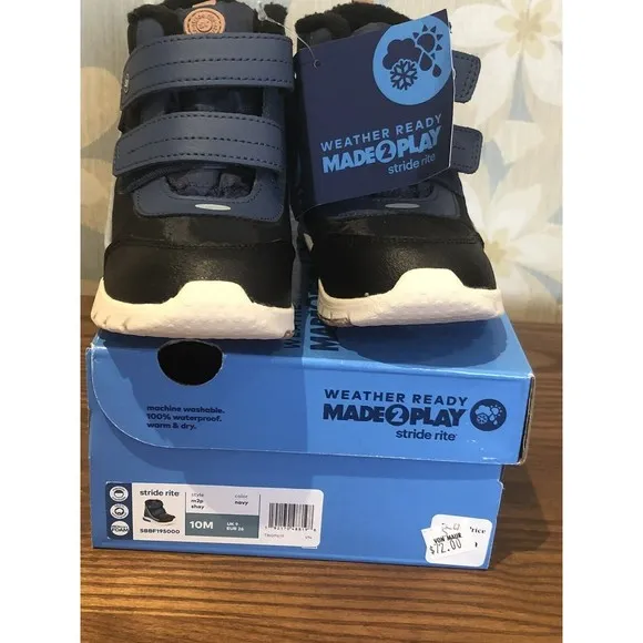New Stride Rite Toddler Boy Boots 10 M Waterproof Memory Foam Leather Snow Boots