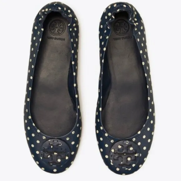 New TORY BURCH MINNIE TRAVEL BALLET WITH LEATHER LOGO