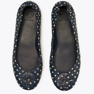 New TORY BURCH MINNIE TRAVEL BALLET WITH LEATHER LOGO