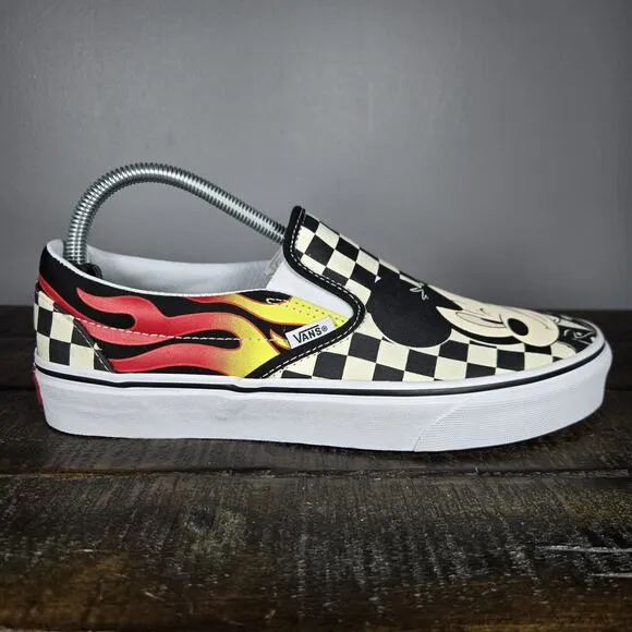 NEW Vans Disney Slip On Mickey &amp; Minnie Checkered Flame Womens 10 Shoes Mens 8.5