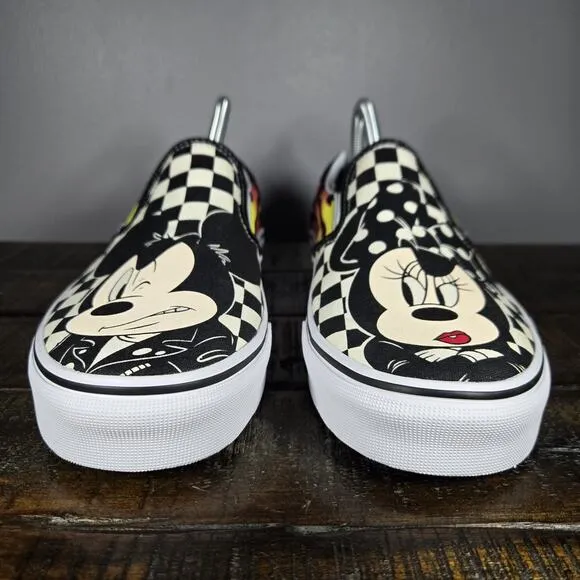 NEW Vans Disney Slip On Mickey &amp; Minnie Checkered Flame Womens 10 Shoes Mens 8.5