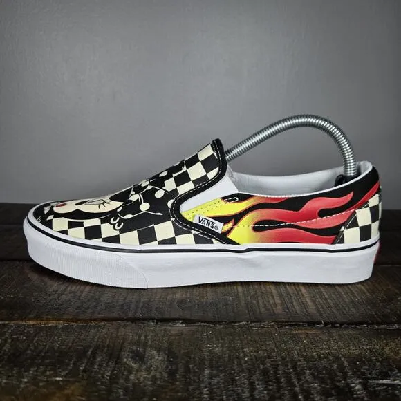 NEW Vans Disney Slip On Mickey &amp; Minnie Checkered Flame Womens 10 Shoes Mens 8.5