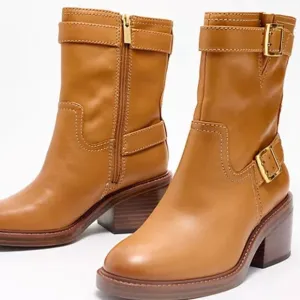 NEW Vince Camuto x Anthropologie Vergila Tan Leather Moto Ankle boots women sz 8