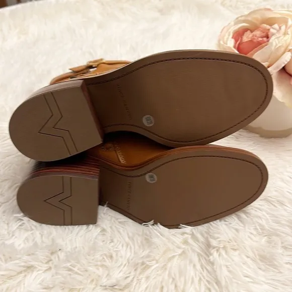 NEW Vince Camuto x Anthropologie Vergila Tan Leather Moto Ankle boots women sz 8