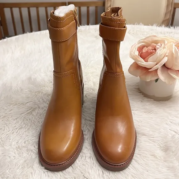 NEW Vince Camuto x Anthropologie Vergila Tan Leather Moto Ankle boots women sz 8