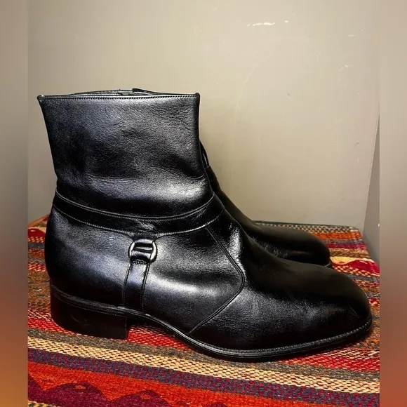 New Vintage Men’s Roblee Black Leather Zipper Ankle Boots Sz 12