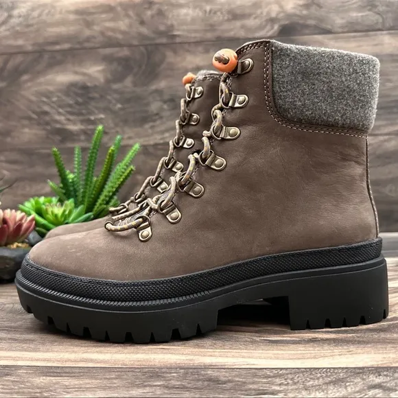 NIB Lucky Brand Eavan Lace Up Combat Boots Falcon Milled Nubuck Leather 8M