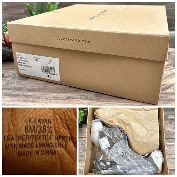 NIB Lucky Brand Eavan Lace Up Combat Boots Falcon Milled Nubuck Leather 8M