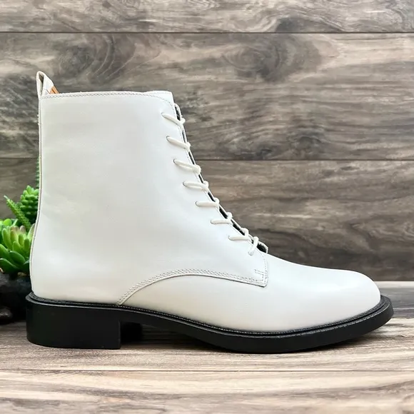 NIB Sam Edelman Nina Lace Up Ankle Combat Boots Bootie White Leather