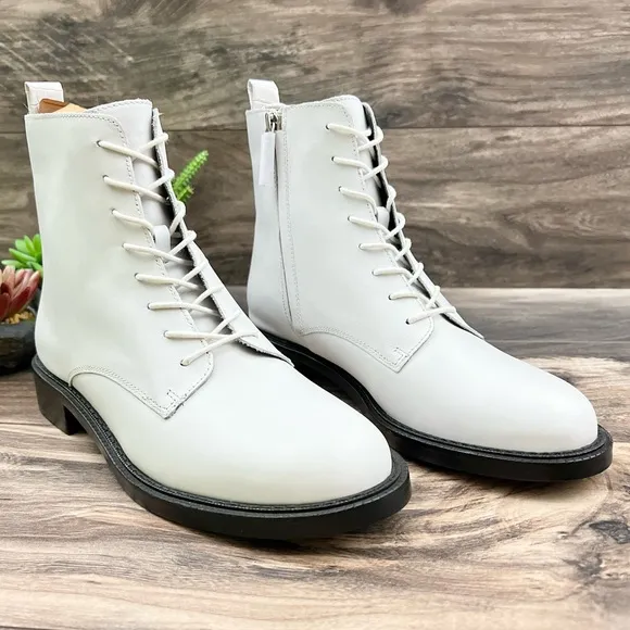 NIB Sam Edelman Nina Lace Up Ankle Combat Boots Bootie White Leather