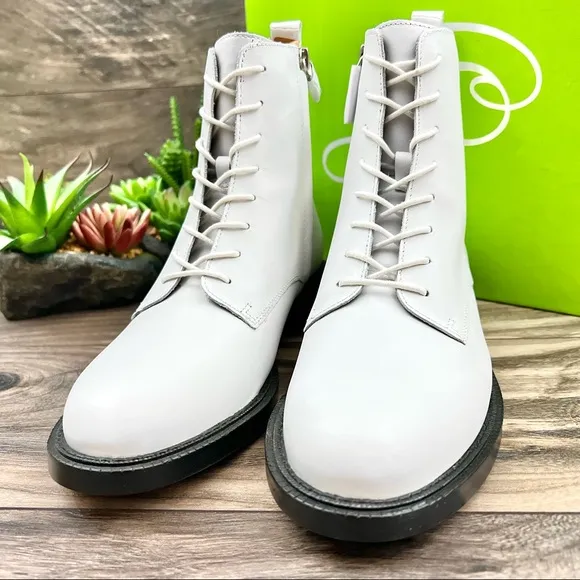 NIB Sam Edelman Nina Lace Up Ankle Combat Boots Bootie White Leather