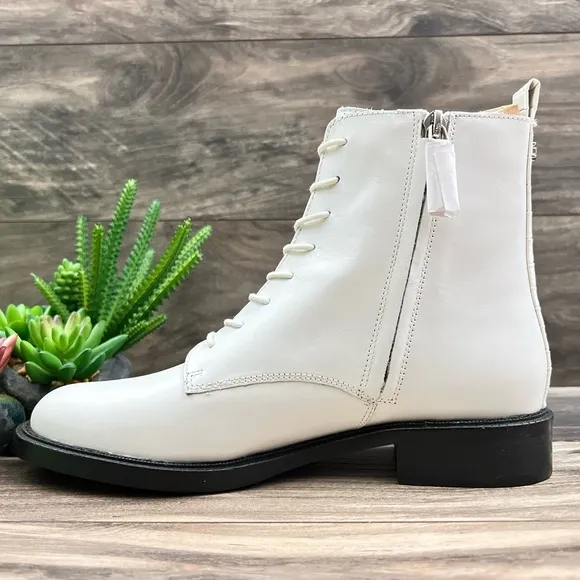 NIB Sam Edelman Nina Lace Up Ankle Combat Boots Bootie White Leather