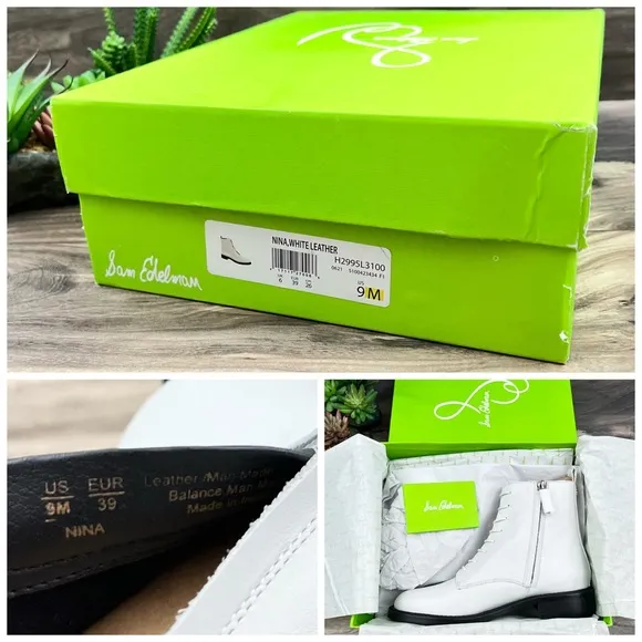 NIB Sam Edelman Nina Lace Up Ankle Combat Boots Bootie White Leather