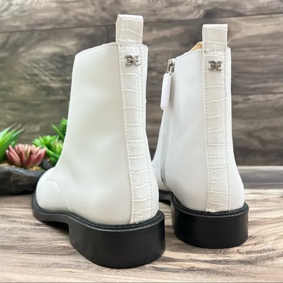 NIB Sam Edelman Nina Lace Up Ankle Combat Boots Bootie White Leather