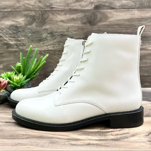 NIB Sam Edelman Nina Lace Up Ankle Combat Boots Bootie White Leather