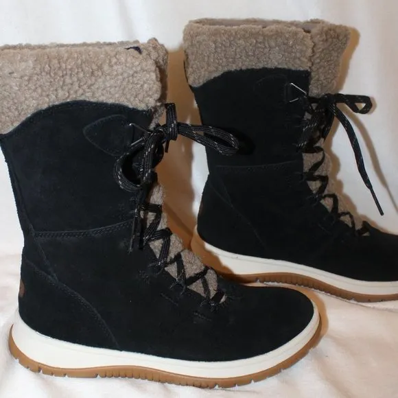 NIB UGG WOMEN'S TALL LAKESIDER‎ SUEDE SHEARLING SNOW WINTER BOOTS BLACK
