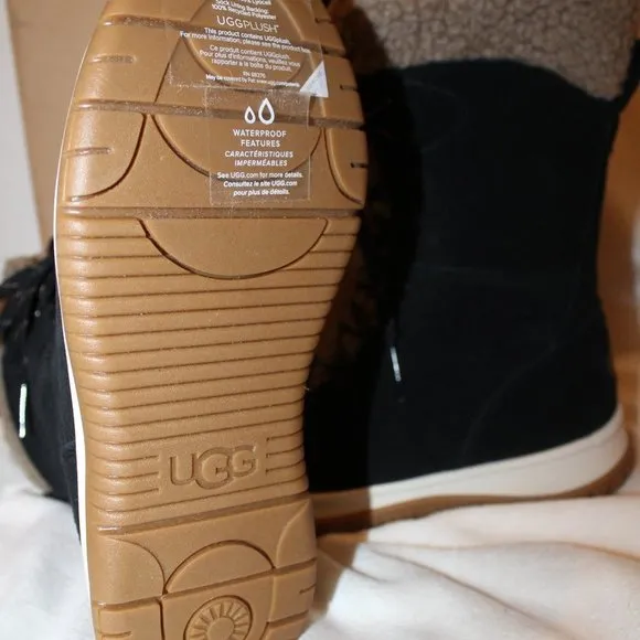 NIB UGG WOMEN'S TALL LAKESIDER‎ SUEDE SHEARLING SNOW WINTER BOOTS BLACK
