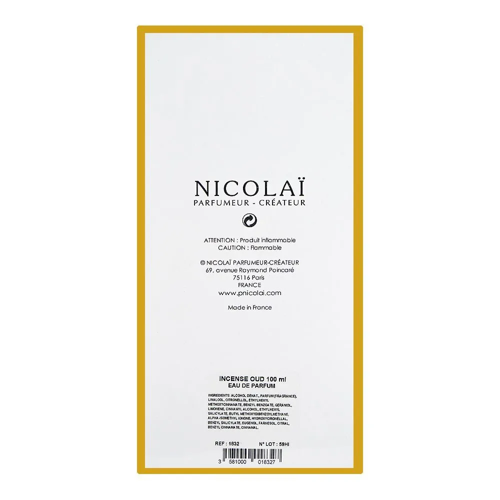 Nicolai Incense Oud, Eau de Parfum, 100ml | France | Fragrance For Men & Women