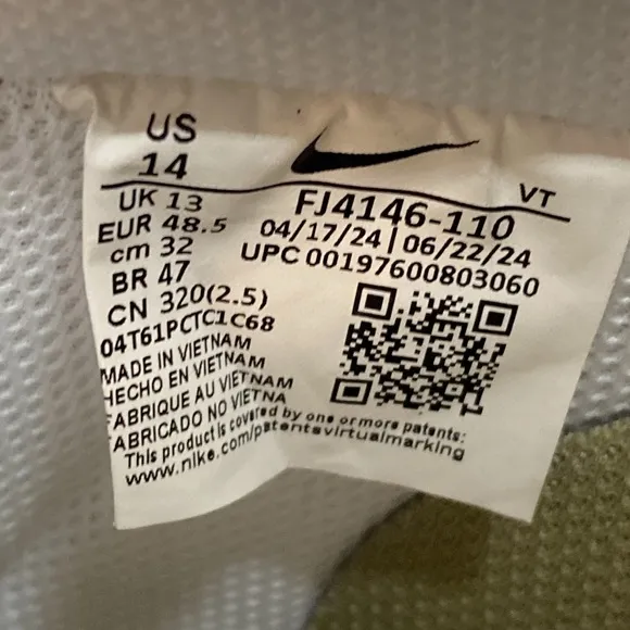Nike Air Force 1 ‘07 Shoes White Neutral Olive FJ4146-110 Mens size 14 New Other
