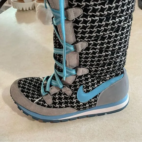 Nike Hi 3 sneaker boots plaid black white gray and blue size 6.5 women’s