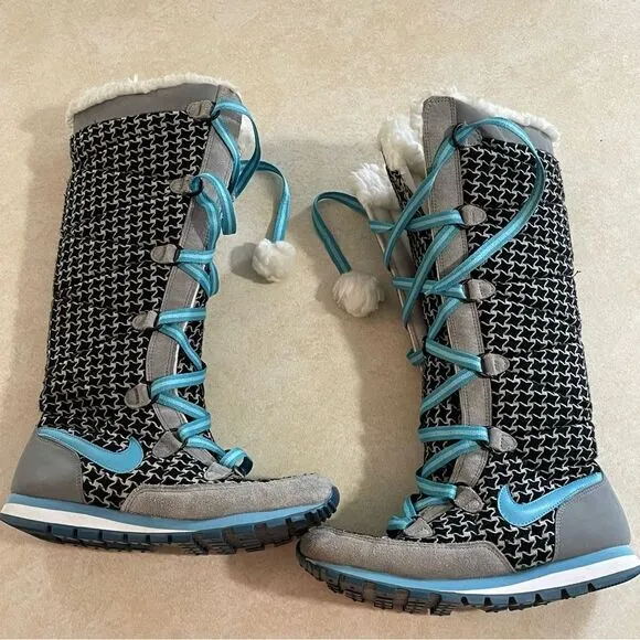 Nike Hi 3 sneaker boots plaid black white gray and blue size 6.5 women’s