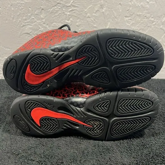🏀 NIKE Little Posite One Lava Kid Sz 2Y Foamposite Sneakers Black/Red - PERFECT