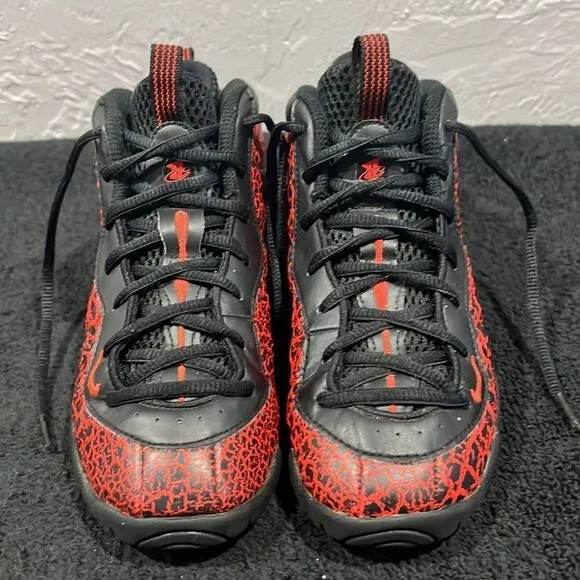 🏀 NIKE Little Posite One Lava Kid Sz 2Y Foamposite Sneakers Black/Red - PERFECT