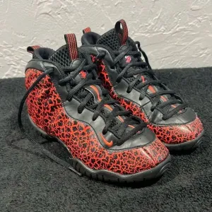 🏀 NIKE Little Posite One Lava Kid Sz 2Y Foamposite Sneakers Black/Red - PERFECT