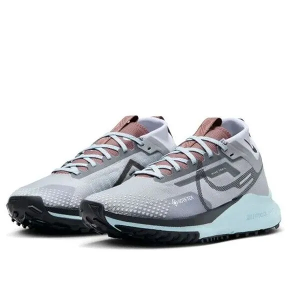 Nike React Pegasus Trail 4 Gore Tex Running Hiking Shoes Womens Size 9 Grey Blue