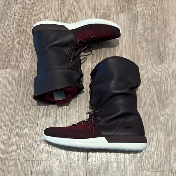 Nike Roshe Two Flyknit Hi 861708-600 Deep Burgundy-Red Women Size 10 Boots
