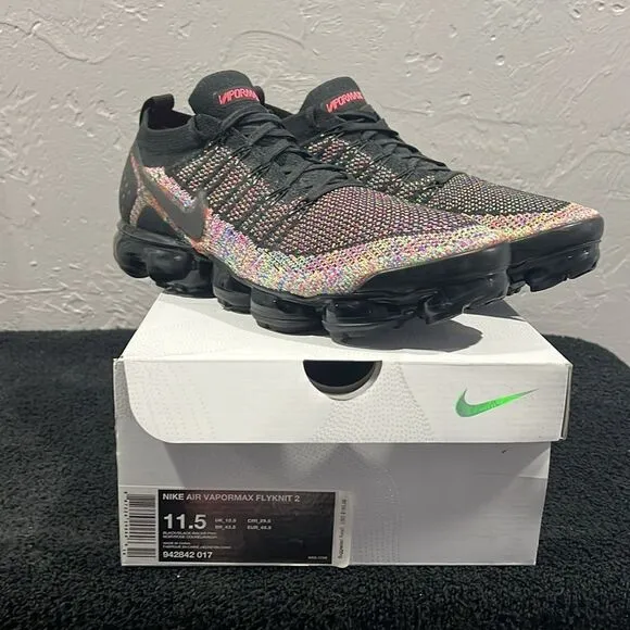 🔥NIKE Air VaporMax Flyknit 2 Black Multicolor with OG Box Men Sz 11.5 - PERFECT