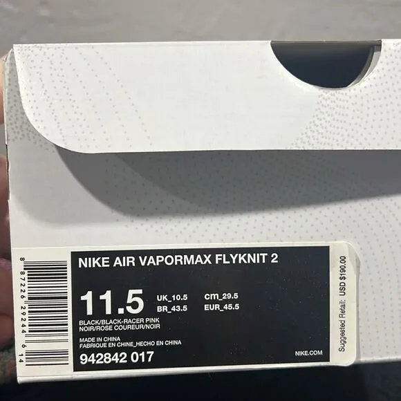 🔥NIKE Air VaporMax Flyknit 2 Black Multicolor with OG Box Men Sz 11.5 - PERFECT