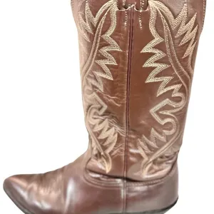 Nocona Men’s Brown Leather Cowboy Boots size 9 D Needle Toe Made in the USA